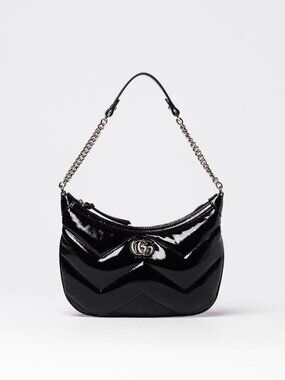 New Gucci Marmont GG half moon Shiny leather small shoulder bag black